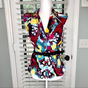 XOXO Watercolor Capped Ruffle Sleeve Top